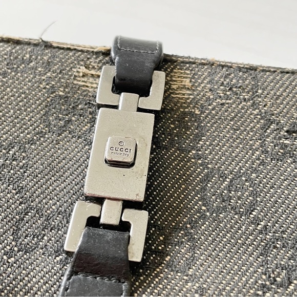 Gucci distressed gray black monogram denim Jackie long wallet - Picture 2 of 10